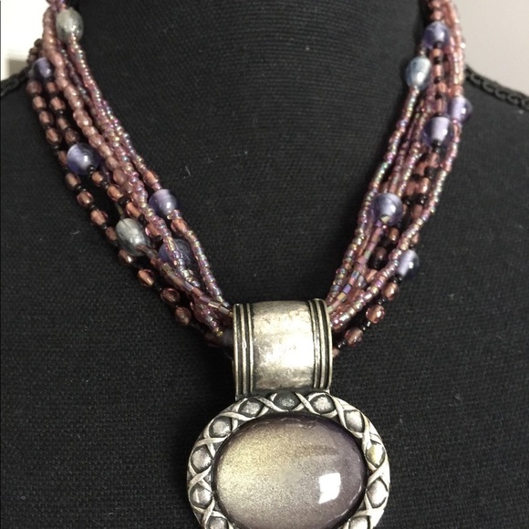 Coordinate Set Necklace with Pendant Drop Earrings Multicolor Beaded Strands - Picture 4 of 11